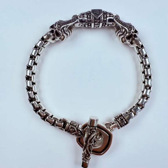 NightRider Royal Mortem Skull Sterling Silver Chrome 925 Hearts Bracelet - Picture 4 of 11